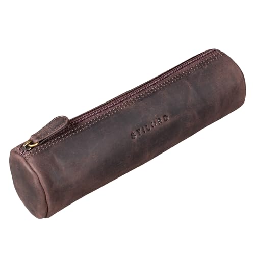 STILORD 'Miller' Federmappe Leder Rund Vintage Federmäppchen Rolle Lederetui Vintage Stifterolle Pencil Case Schlamperrolle aus Echtem Leder, Farbe:dunkel - braun von STILORD