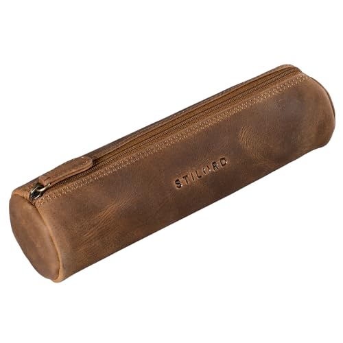 STILORD 'Miller' Federmappe Leder Rund Vintage Federmäppchen Rolle Lederetui Vintage Stifterolle Pencil Case Schlamperrolle aus Echtem Leder, Farbe:mittel - braun von STILORD