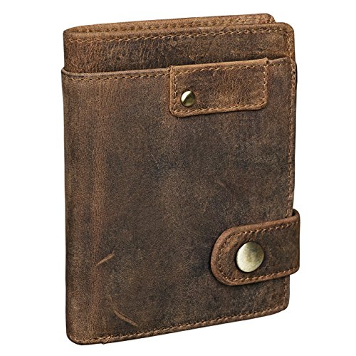 STILORD 'Milo' Vintage Ledergeldbörse Herren/Portemonnaie mit Druckknopf/Brieftasche/Geldbörse Hochformat Antik Leder, Farbe:mittel - braun von STILORD