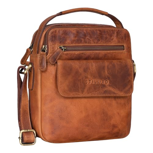 STILORD 'Mio' Herrentasche Leder Klein Vintage Lederumhängetasche Moderne Männer Handtasche Schultertasche für 10.2 Zoll iPad Ledertasche Mann, Farbe:kara - cognac von STILORD