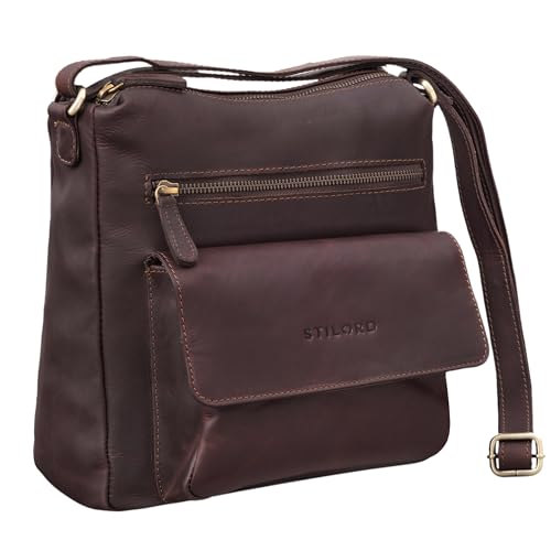 STILORD 'Mira' Vintage Umhängetasche für Damen 12,2 Zoll Schultertasche Handtasche Ausgehen Freizeit Abendtasche Leder, Farbe:cognac - dunkelbraun von STILORD