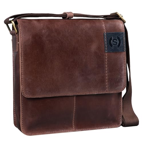 STILORD 'Mircos' Tablet Umhängetasche Leder 9.7 Zoll iPad Tasche für Herren Männer mittel-große Schultertasche Vintage Ledertasche Messenger Bag Echtleder, Farbe:Messina - braun von STILORD