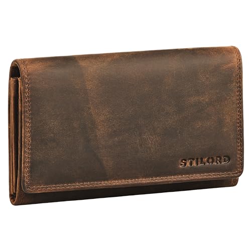 STILORD 'Mirella' Elegante Geldbörse Damen Leder Geldbeutel - Echtleder Portemonnaie viele Fächer Geldbeutel NFC & RFID Schutz - Schicke Damengeldbörse Extra Münzfach, Farbe:Kreta - braun von STILORD