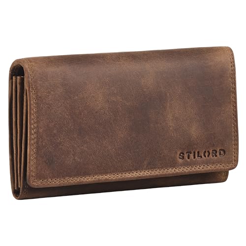 STILORD 'Mirella' Elegante Geldbörse Damen Leder Geldbeutel - Echtleder Portemonnaie viele Fächer Geldbeutel NFC & RFID Schutz - Schicke Damengeldbörse Extra Münzfach, Farbe:mittel - braun von STILORD
