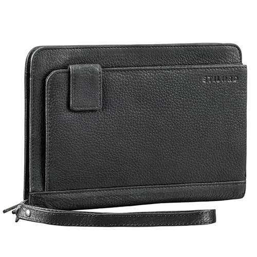 STILORD 'Momo' Kleiner Organizer Leder DIN A6 Dokumentenmappe Vintage Geldbeutel Männerhandtasche Clutch Damen Herren Ordnungsmappe für EC-Karten, Farbe:Obsidian schwarz von STILORD