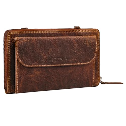 STILORD 'Monica' 4 in 1 Leder Geldbörse mit Handyfach Damen Clutch Geldbeutel zum Umhängen Schultertasche Klein Crossbody Portemonnaie für Frauen Handytasche Echtleder, Farbe:luino - braun von STILORD
