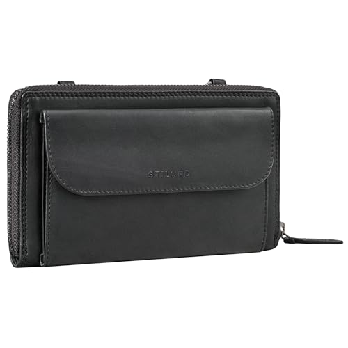 STILORD 'Monica' 4 in 1 Leder Geldbörse mit Handyfach Damen Clutch Geldbeutel zum Umhängen Schultertasche Klein Crossbody Portemonnaie für Frauen Handytasche Echtleder, Farbe:schwarz von STILORD
