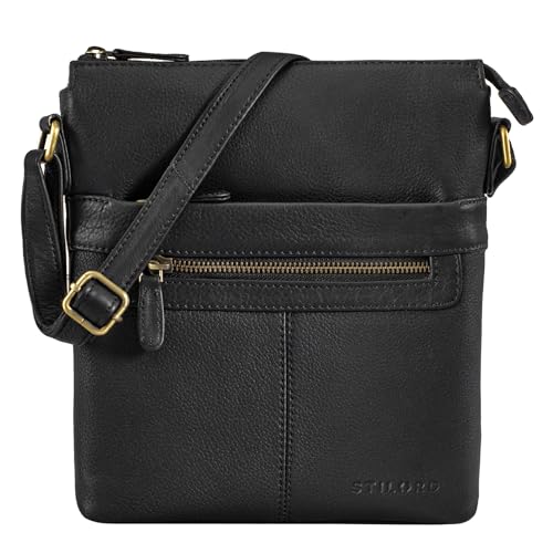 STILORD 'Morgan' Vintage Umhängetasche Damen Klein Leder Handtasche Ledertasche Crossbody Bag Elegante Schultertasche Tasche DIN A5 Echt Leder, Farbe:schwarz von STILORD