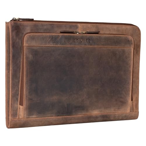 STILORD 'Murray' Laptophülle für MacBook 16 Zoll MacBooktasche Leder 15.6 Zoll Notebooktasche Sleeve Laptoptasche ideal als Aktentasche Dokumentenmappe, Farbe:Calais - braun von STILORD