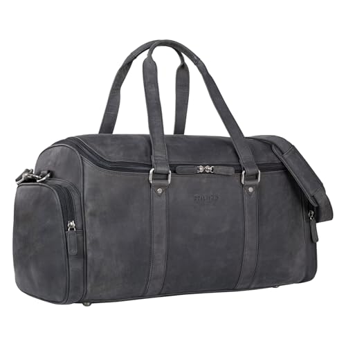 STILORD 'Myles' Vintage Reisetasche Herren Leder Weekender zum Umhängen Overnight Duffle Bag Großes Reisegepäck XL echtes Rindsleder, Farbe:Carbon - grau von STILORD