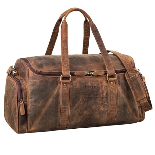 STILORD 'Myles' Vintage Reisetasche Herren Leder Weekender zum Umhängen Overnight Duffle Bag Großes Reisegepäck XL echtes Rindsleder, Farbe:Kreta - braun von STILORD