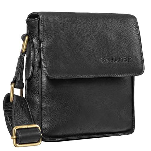 STILORD 'Nate' Herrentasche Leder klein Umhängetasche Schultertasche Männer Handtasche Messenger Bag Vintage echtes Leder, Farbe:schwarz von STILORD