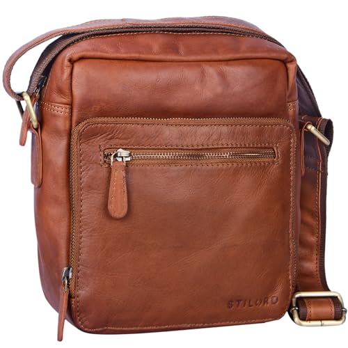 STILORD 'Nathan' Umhängetasche Herren Leder klein braun Vintage Herrentasche 10,1 Zoll Tablettasche für iPad echtes Leder, Farbe:cognac - braun von STILORD