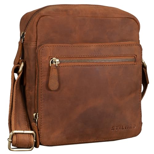 STILORD 'Nathan' Umhängetasche Herren Leder klein braun Vintage Herrentasche 10,1 Zoll Tablettasche für iPad echtes Leder, Farbe:tan - Dunkelbraun von STILORD