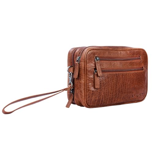 STILORD 'Nero' Handgelenktasche Herren Leder mit Doppelkammer Vintage Handtasche für 8,4 Zoll Tablets ideal für Reisen Festival Herrenhandtasche echtes Leder, Farbe:Brandy - braun von STILORD