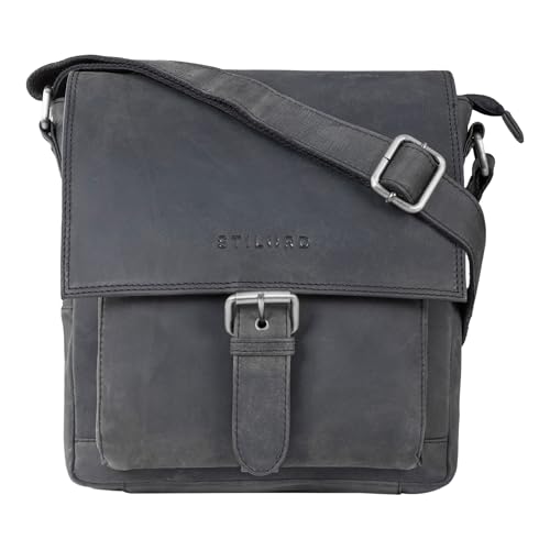 STILORD 'Nevio' Herrentasche Leder Umhängetasche kleine Messenger Bag elegante Handtasche im Vintage Design Schultertasche für 10.1 Zoll Tablet iPad echtes Leder, Farbe:carbon - grau von STILORD