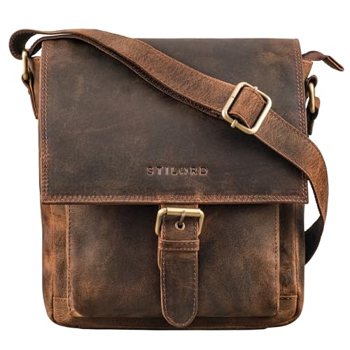 STILORD 'Nevio' Herrentasche Leder Umhängetasche kleine Messenger Bag elegante Handtasche im Vintage Design Schultertasche für 10.1 Zoll Tablet iPad echtes Leder, Farbe:kreta - braun von STILORD