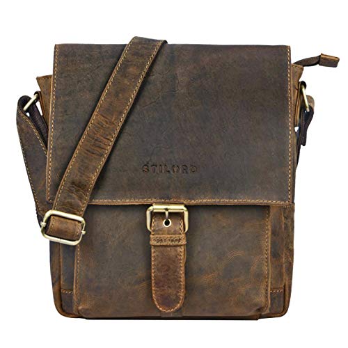 STILORD 'Nevio' Herrentasche Leder Umhängetasche kleine Messenger Bag elegante Handtasche im Vintage Design Schultertasche für 10.1 Zoll Tablet iPad echtes Leder, Farbe:mittel - braun von STILORD