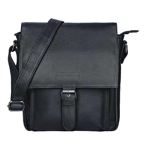 STILORD 'Nevio' Herrentasche Leder Umhängetasche kleine Messenger Bag elegante Handtasche im Vintage Design Schultertasche für 10.1 Zoll Tablet iPad echtes Leder, Farbe:schwarz von STILORD