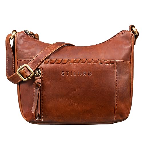 STILORD 'Nia' Damen Umhängetasche Klein Leder Handtasche Frauen zum Umhängen Vintage für Damen Kleine Lederhandtasche Abendtasche Echtleder Tasche, Farbe:porto - cognac von STILORD