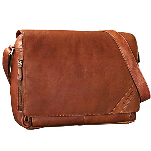 STILORD 'Nick' Umhängetasche Leder Herren Damen Unitasche 15.6 Zoll Laptoptasche Aktentasche Bürotasche Vintage Büffel-Leder, Farbe:Cognac - braun von STILORD