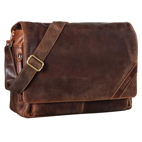 STILORD 'Nick' Umhängetasche Leder Herren Damen Unitasche 15.6 Zoll Laptoptasche Aktentasche Bürotasche Vintage Büffel-Leder, Farbe:kansas - braun von STILORD