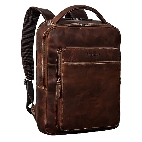 STILORD 'Nicky' Laptoprucksack 13 Zoll Leder Groß Damen Herren Lederrucksack Vintage Rucksack Business Handgepäck Reiserucksack Travel Backpack, Farbe:salerno - braun von STILORD