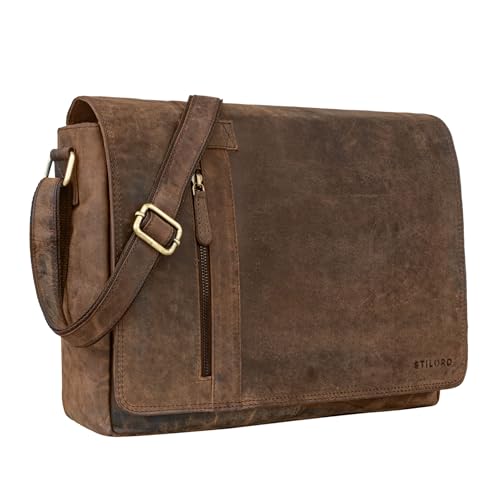 STILORD 'Nicolas' Messenger Bag Leder Große Umhängetasche Laptoptasche 15,6 Zoll Aktentasche Business für Herren Damen Echtes Leder, Farbe:Colorado - braun von STILORD