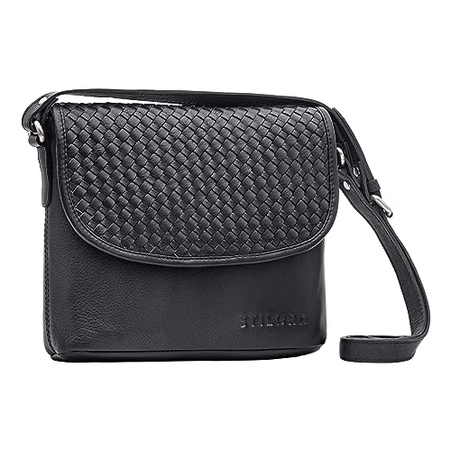 STILORD 'Nika' Crossbody Bag Damen Leder geflochten - Kleine Umhängetasche Vintage Boho Handtasche Mini Schultertasche für Festival Party Freizeit aus Echt Leder, Farbe:schwarz von STILORD