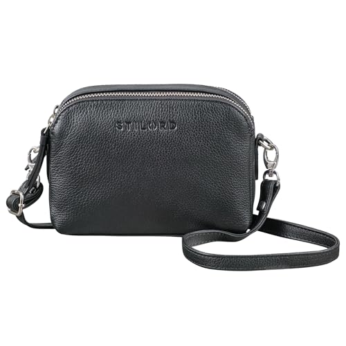 STILORD 'Nina' Kleine Umhängetasche Damen Leder Tasche Brustbeutel Mini Handtasche Vintage Clutch Handytasche bis 7 Zoll Ledertasche Retro Abendtasche Damen, Farbe:schwarz von STILORD