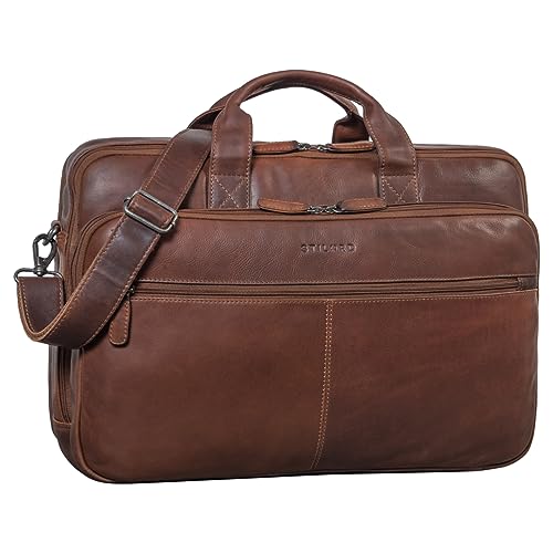 STILORD 'Noan' Leder Aktentasche Herren Groß Business 15,6 Zoll Laptoptasche Lehrertasche Umhängetasche Büro Vintage Echtleder Studententasche Männer, Farbe:sila - braun von STILORD