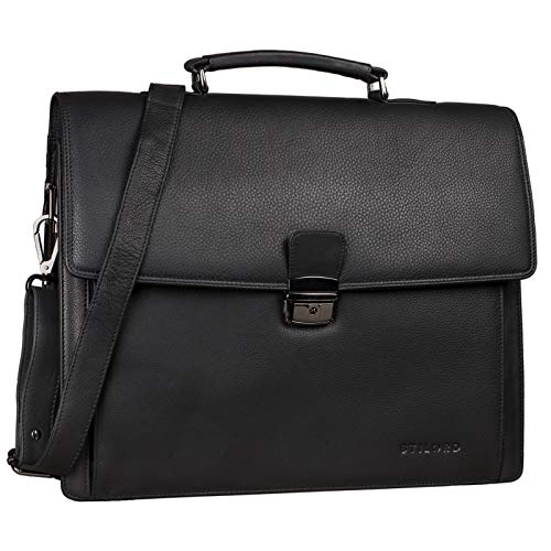 STILORD 'Noel' Aktentasche Leder Herren Vintage Schwarz Groß Klassische Arbeitstasche Bürotasche Umhängetasche Dokumententasche mit Laptopfach 13,3 Zoll und Trolleyschlaufe von STILORD