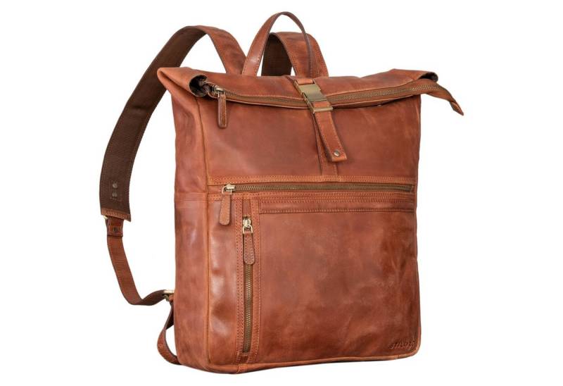 STILORD Notebook-Rucksack "Edmund" Rolltop Leder-Rucksack, 17 Zoll Laptop-Fach wasserdicht von STILORD