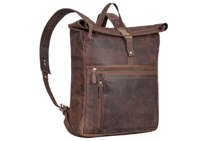 STILORD Notebook-Rucksack "Leya" Rolltop Rucksack Damen Leder Laptop-Fach 15.6 16 17 Zoll von STILORD