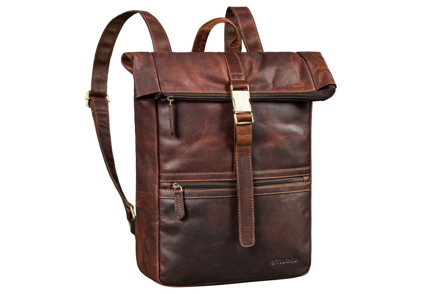 STILORD Notebookrucksack "Cairo" Vintage Kurierrucksack Rolltop Leder groß Herren von STILORD