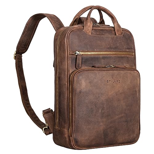 STILORD 'Nova' Vintage Leder Rucksack Notebook Fach 13,3 Zoll Damen Herren Rucksack-Handtasche Echt Leder, Farbe:mittel - braun von STILORD