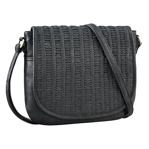 STILORD 'Nuria' Kleine Umhängetasche Damen Leder Handtasche Geflochten Schultertasche als Abendtasche und Freizeittasche Elegante Crossbody Bag Damen Echtleder, Farbe:schwarz von STILORD