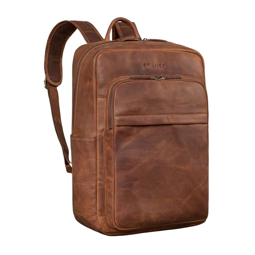 STILORD 'Oliver' Rucksack Herren Leder Vintage Lederrucksack Groß Echtleder Rucksack Laptop 16 Zoll Tasche für Arbeit Business Uni Kofferschlaufe, Farbe:mittel - braun von STILORD