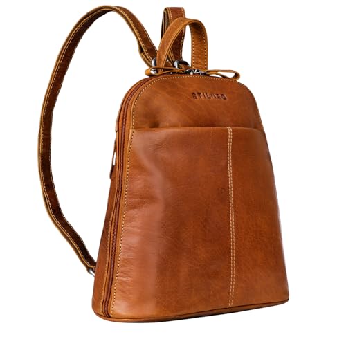 STILORD 'Olivia' City Rucksack Damen Leder Daypack kleiner Lederrucksack Rucksackhandtasche zum Ausgehen für 9,7 Zoll iPads und 10,1 Zoll Tablets echtes Leder, Farbe:brandy - braun von STILORD