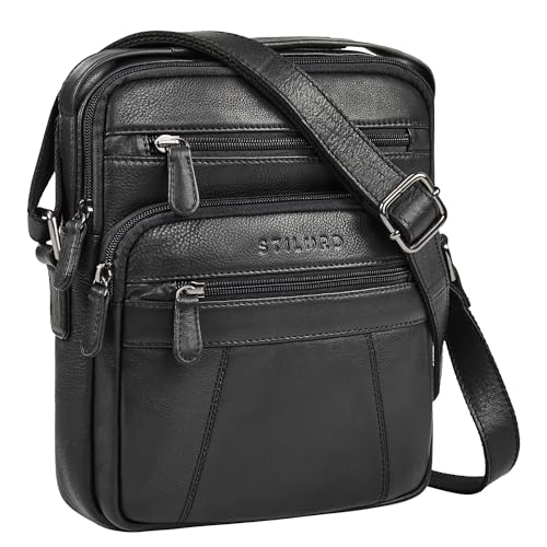 STILORD 'Omar' Umhängetasche Herren Klein Leder-Tasche Crossbody Bag Herrentasche zum Umhängen Schultertasche 8.4 Zoll Tablet Männerhandtasche Messenger Bag für Männer, Farbe:schwarz von STILORD