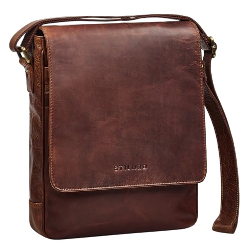 STILORD 'Ottavio' Mittelgroße Umhängetasche Herren Leder Hochformat Messenger Bag 13,3 Zoll Laptoptasche für Männer Arbeitstasche Büro Freizeit Crossbody Bag Echtleder, Farbe:kara - cognac von STILORD