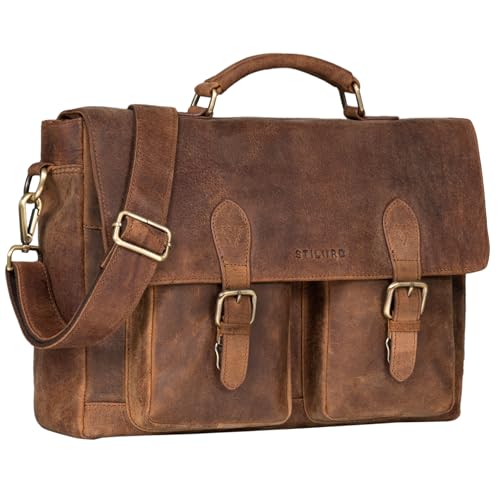 STILORD 'Owen' Laptop Aktentasche Leder Vintage Lehrertasche Schultertasche für MacBook 15 Zoll Satchel Bag Tasche zum Umhängen ideal für Business Büro Trolleys, Farbe:Torino - braun von STILORD