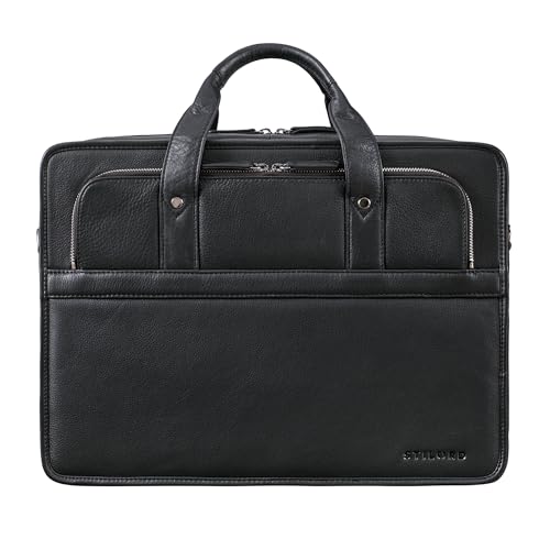 STILORD 'Paolo' Aktentasche Herren Leder Laptop-Tasche 15.6 Zoll Sehr Große Umhängetasche Arbeitstasche Lehrertasche für Männer Bürotasche Businesstasche Echtleder, Farbe:schwarz von STILORD