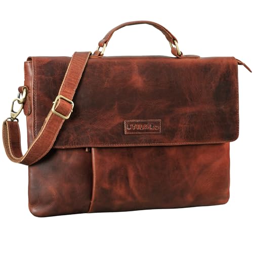 STILORD 'Parker' Aktentasche Leder Schmal Business Mappe Laptoptasche für MacBook 15 Zoll Sleeve Vintage Konferenzmappe A4 Dokumententasche Trolley Aufsteckbar, Farbe:Porto - Cognac von STILORD