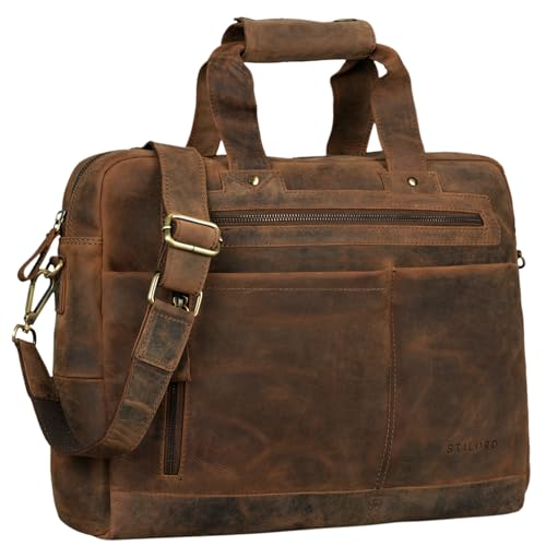 STILORD 'Patrice' Große Leder Umhängetasche Herren Vintage Schultertasche für DIN A4 Ordner Businesstasche mit 15.6 Zoll Laptopfach Trolley aufsteckbar, Farbe:mittel - braun von STILORD