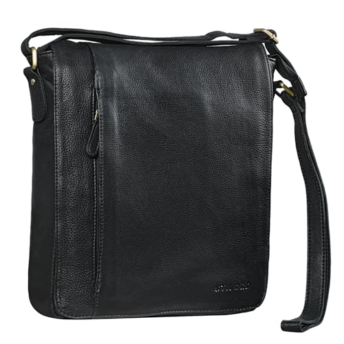 STILORD 'Paul' Umhängetasche Herren Leder Hochformat Messenger Bag im Vintage Design Ledertasche für 13,3 Zoll MacBook iPad DIN A4 Herrentasche Echtleder, Farbe:schwarz von STILORD