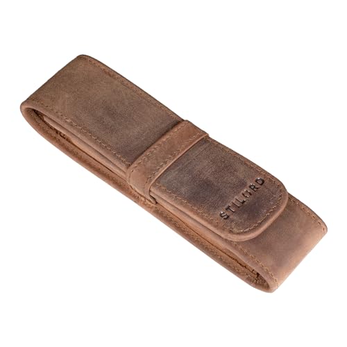 STILORD 'Penn' Stifteetui Leder 2 Stifte Lederetui Füller Kugelschreiber Etui Stiftehalter für 2 Schreibgeräte Stifttasche Schreibgeräteetui Federmappe Vintage, Farbe:mittel - braun von STILORD