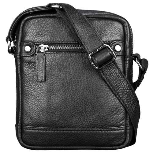 STILORD 'Pepe' Vintage Schultertasche Herren Leder klein Umhängetasche für Männer kompakte Cross Body Bag mit Schultergurt und Reißverschluss aus echtem Leder, Farbe:schwarz von STILORD