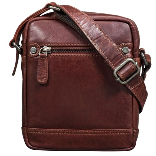 STILORD 'Pepe' Vintage Schultertasche Herren Leder klein Umhängetasche für Männer kompakte Cross Body Bag mit Schultergurt und Reißverschluss aus echtem Leder, Farbe:vegetabil gegerbt dunkelbraun von STILORD