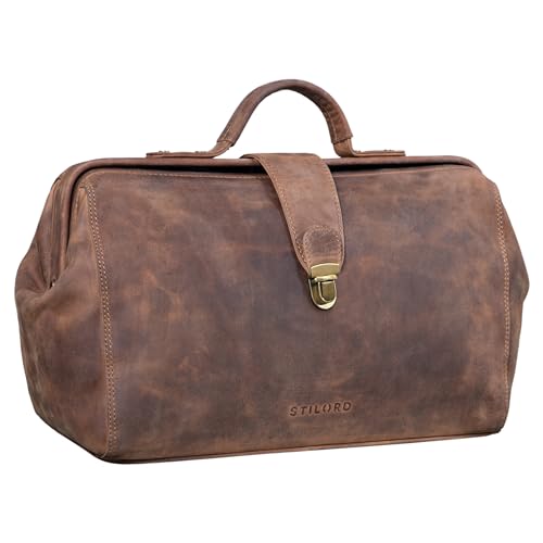 STILORD 'Percy' Arzttasche Leder Vintage Arztkoffer Doktortasche Business Handtasche Hausbesuch Echtleder, Farbe:mittel - braun von STILORD